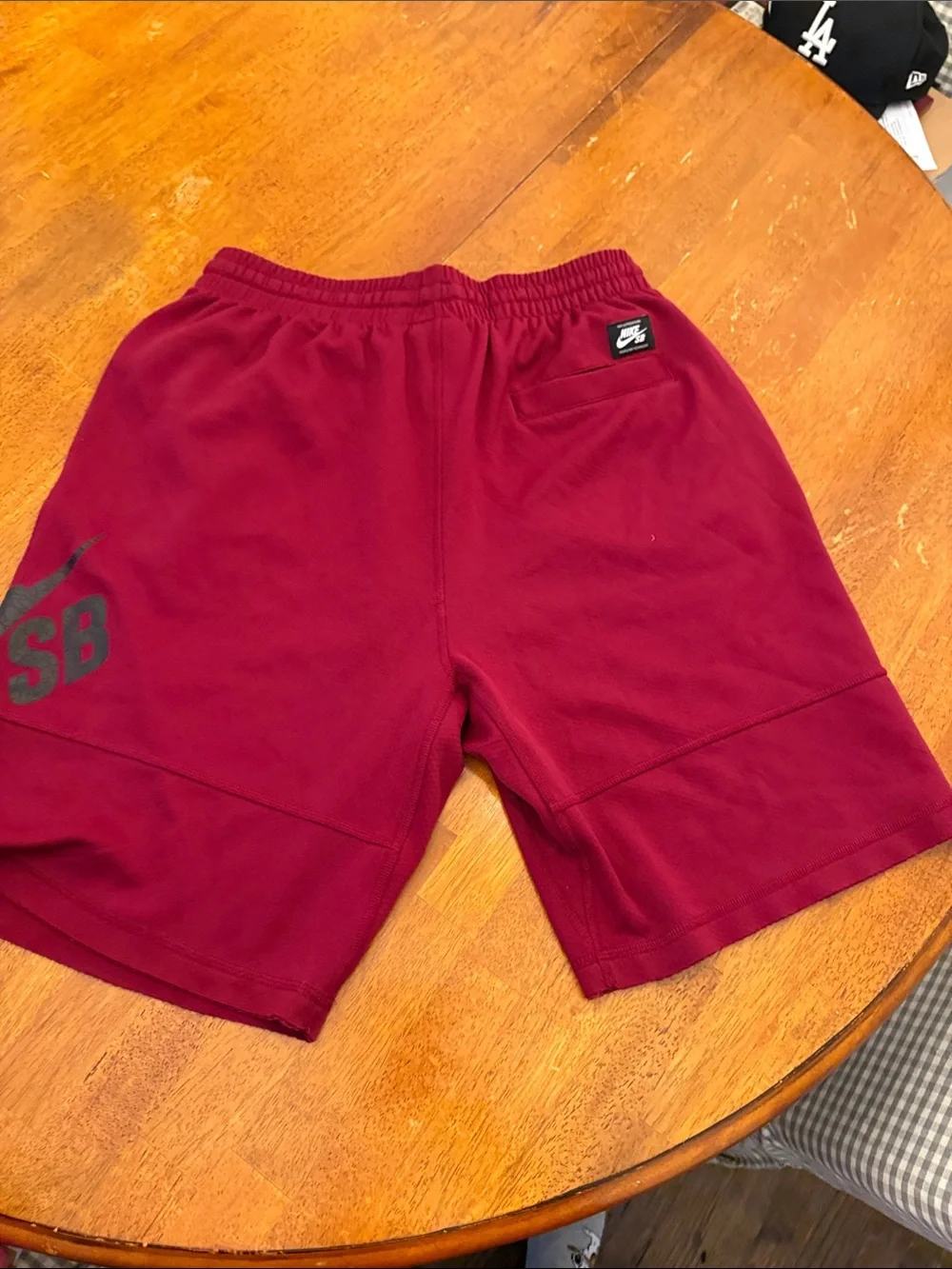 Nike Men's Burgundy Athletic Shorts with Black Swoosh xl
